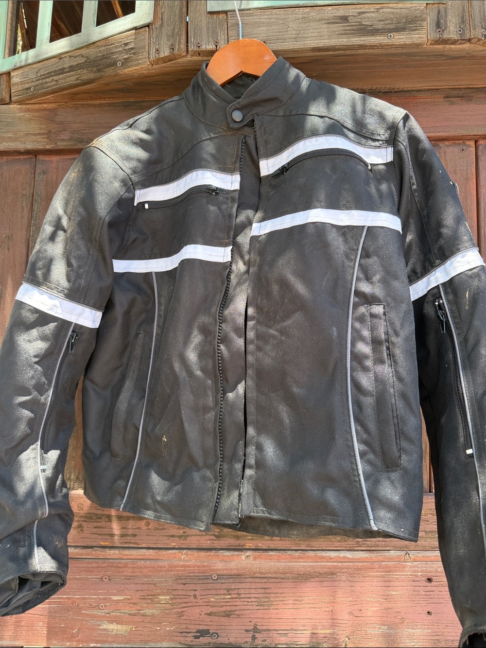 Men's Black Performance Motorcycle Jacket with White Accents